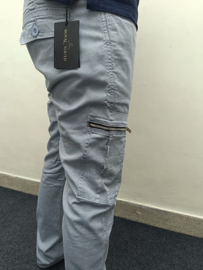 Premium Grey Cargo Pants – Six Pocket Regular Length