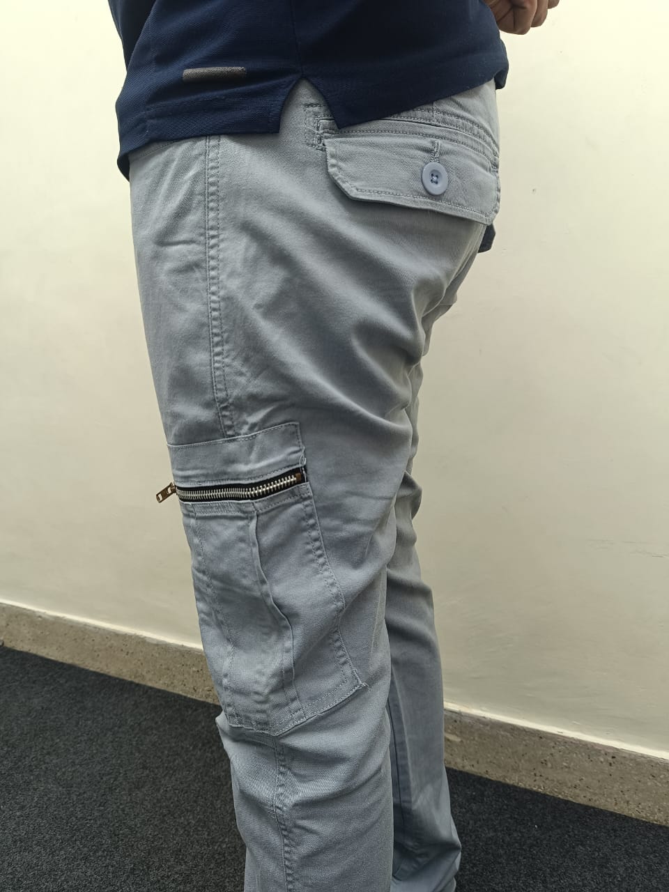 Premium Grey Cargo Pants – Six Pocket Regular Length