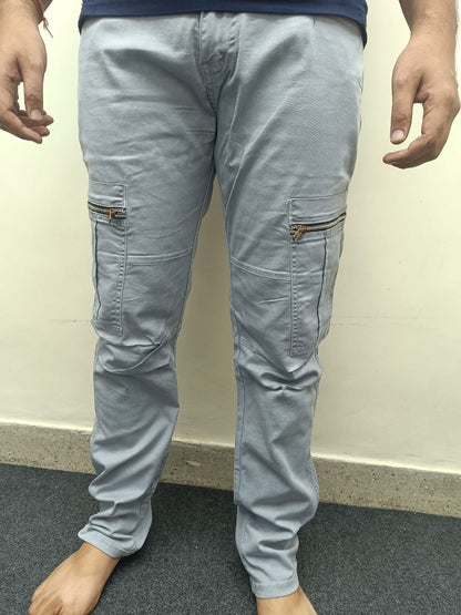 Premium Grey Cargo Pants – Six Pocket Regular Length