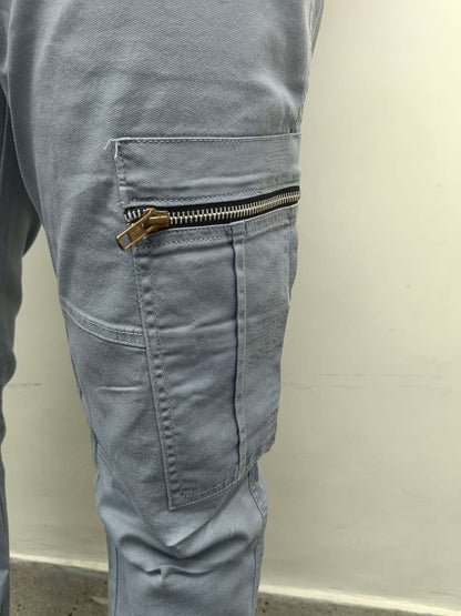 Premium Grey Cargo Pants – Six Pocket Regular Length