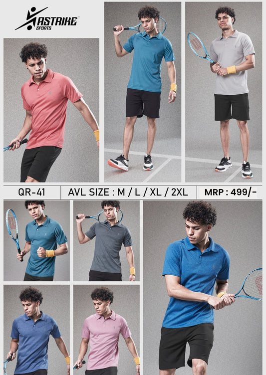 Men Solid Slim Fit Polo Neck T-shirt at Wholesale Price QR 41 | 8 Pcs Box