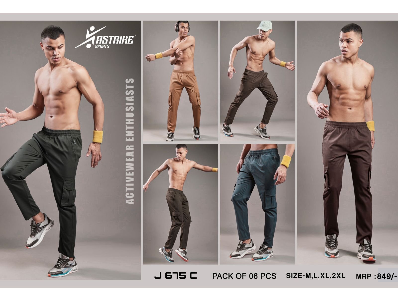 J-675C Men’s Solid Relax Fit Sports Cargo Trackpants – Multi Pocket Athleisure Wear | Wholesale Price | Box Pack of 6 Pcs - Image 1