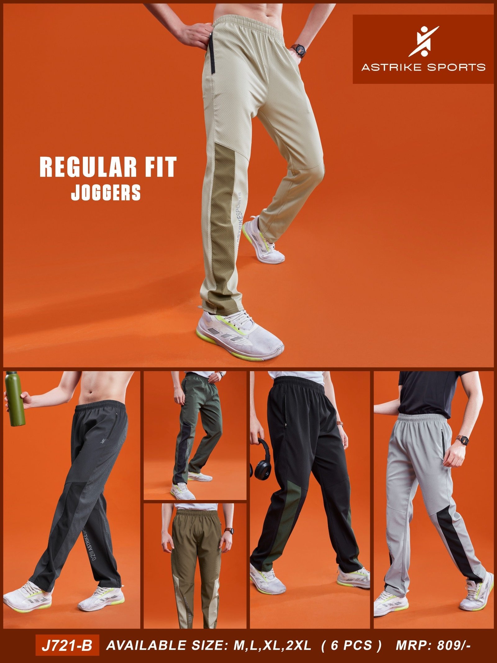 J-721B Men’s Solid Relax Fit Joggers – Smart Casual & Sports Wear | Wholesale Price | Box Pack of 6 Pcs - Image 1