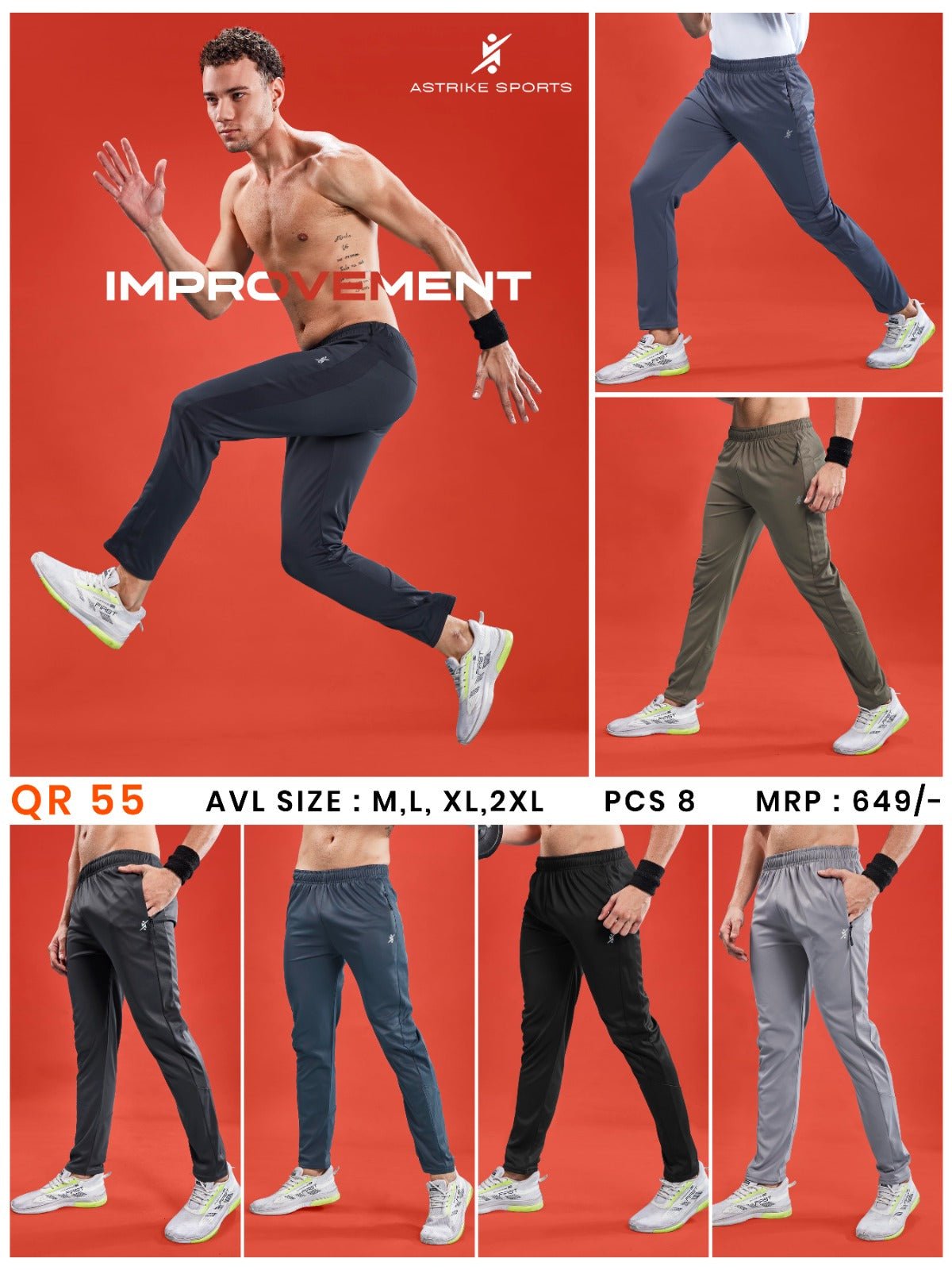 QR-55_45fd5ca8-eb3b-4d04-9808-d88ec521ca3f Men’s Solid Slim Fit Trackpants – Smart Casual & Sports Wear | Wholesale Price | Box Pack of 8 Pcs - Image 1