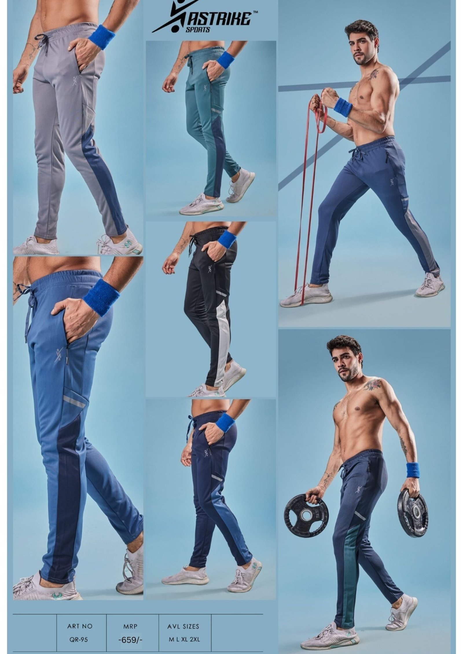 QR-95 Men’s Solid Slim Fit Trackpants – Smart Casual & Sports Wear | Wholesale Price | Box Pack of 8 Pcs - Image 1