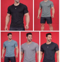Men Solid Slim Fit Round Neck Compression T-shirt at Wholesale Price J-136 | 6 Pcs Box