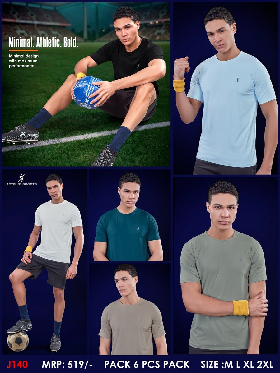 J-140 Men’s Abstract Solid Slim Fit Crew Neck T-Shirt – Smart Casual Wear | Wholesale Price | Box Pack of 6 Pcs - Image 1