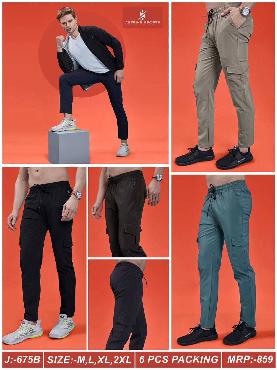 J-675-B Men’s Regular Fit Sports Track Pants – Activewear & Casual Wear | Wholesale Price | Box Pack of 8 Pcs - Image 1