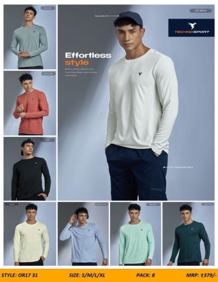 Men’s Round Neck Full Sleeve T-Shirt – Sports & Smart Casual Wear | Wholesale Price | Box Pack of 8 Pcs