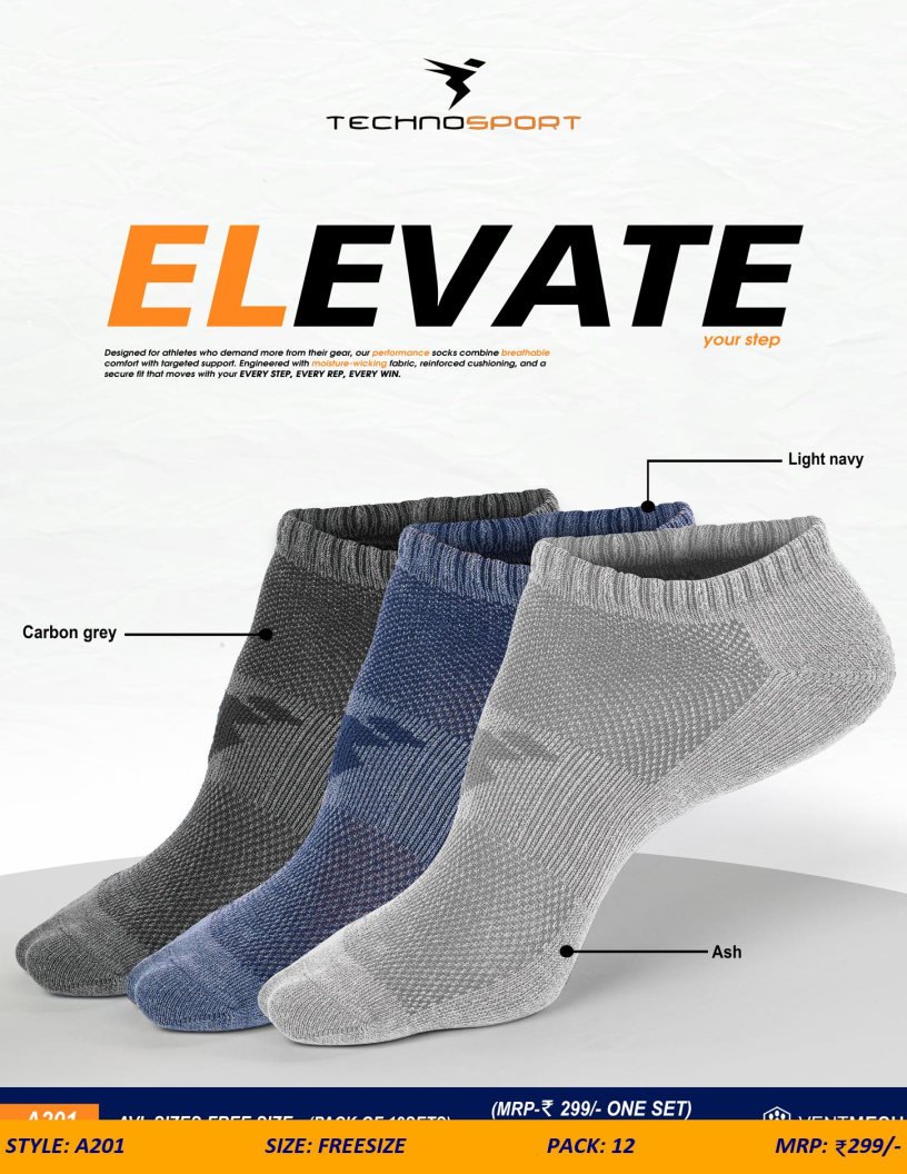 BAISAA X TECHNOSPORT 23.10_Page230 Technosport Men’s Performance Ankle Socks – Breathable, Moisture-Wicking Sports Socks | Wholesale Price | Pack of 12 Pairs - Image 1